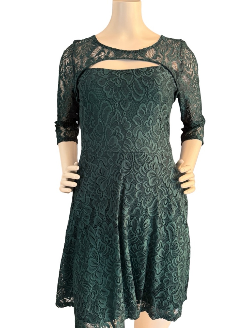 Anthropologie Almost Famous Green Lace Open Keyhole Dress Size M